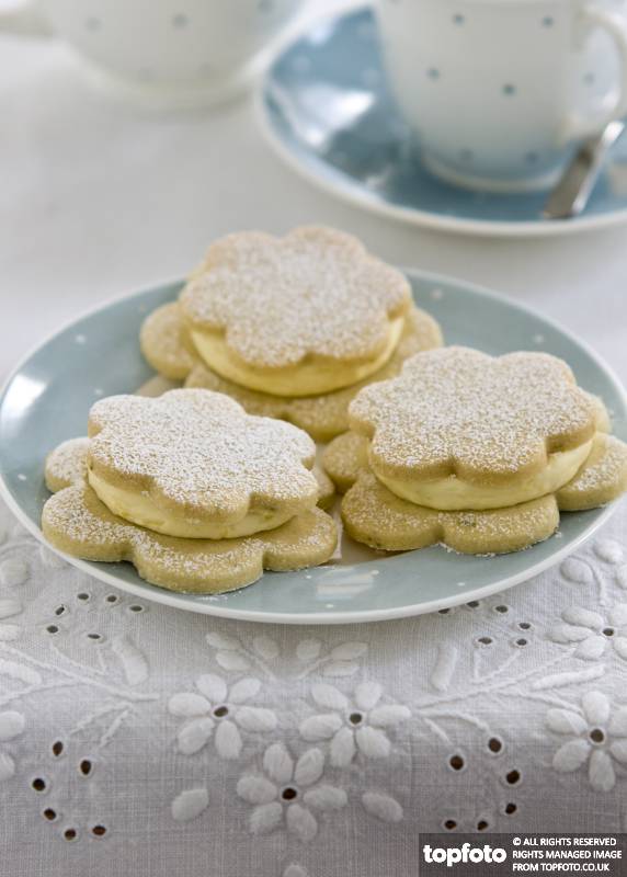 Pretty flower shaped biscuits sandwiched