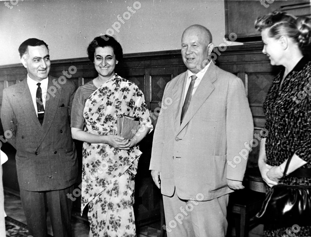 SOVIET PRIME MINISTER NIKITA KHRUSHCHEV WITH INDIAN INDIRA GANDHI AND ...