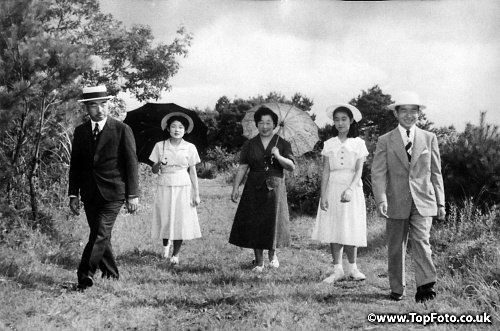 FAMILY OF THE JAPANESE EMPEROR May, 1954Emperor Hirohito (left), Princess Yori (who is now plain Mrs. Ikeda, the wife of former Marquis Ikeda, a gentleman farmer living in southern Honshu), Empress Nagako, Princess Suga, and Prince Yoshi.