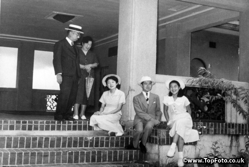 FAMILY OF THE JAPANESE EMPEROR May, 1954Emperor Hirohito (left), Empress Nagako, Princess Yori (who is now plain Mrs. Ikeda - married to a gentleman farmer in southern Honshu), Prince Yoshi, and Princess Suga.